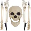 Decoração de caveira para o chão de Halloween para quintal de casa mal-assombrada, adereços de arranjo de esqueleto de simulação de terror, caveira brilhante