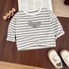 Camiseta Básica de Dibujos Animados para Niños 0-5 Años Primavera Estilo Coreano Ropa Infantil Niñas Lindo Top a Rayas Ropa de Primavera para Niños Combinable