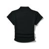 Camiseta de manga corta con cuello medio alto y cintura plisada para mujer, verano 2024, nuevo diseño de camisa con base en el hombro interior.