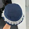 Sombrero de Pescador de Mezclilla con Cinta de Encaje de Perlas de Hada Súper Nuevo para Mujer Otoño Sombrero de Cubo Simple Versátil Sombrero de Pescador Moderno