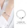 Pulsera de Plata S925 Perla de Imitación Shijia Piedra Manchada Cristal Blanco Moda Femenina Nicho de Gama Alta Versátil Elegante