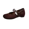 Sapatos Mary Jane Retro Quadrados de Camurça com Elevação de Altura para Mulheres, Outono 2026 Rasteirinhas Antiderrapantes de Solado Macio com Tira Rasteira