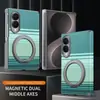 Adequado para Capa de Celular Samsung Zfold8, Anti-Queda Magnético Suction Center Axis Anel de PU Suporte, Capa Protetora iPhone Duo