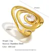 Moda Europea y Americana Elegante Diseño de Nicho Joyería para Mano Acero Inoxidable Chapado en Oro de 18K Espiral Circona Dos Flores Anillo Abierto
