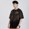Verão Novo Gola Redonda Manga Curta Masculino Solto Tamanho Grande Casual Americano Lavagem Pesada Estampada Retrô Camiseta Tendência