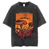 Camiseta Masculina de Algodão Puro Pesado Manga Curta Estilo Retro Americano, Casual de Verão Solta Tendência Oversize Lavada Vintage