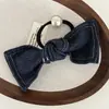 Moda Coreana Azul Denim Lazo Grande Goma para el Cabello Perla Elegante Estilo Perezoso Goma Elástica Diadema Cola de Caballo Baja Accesorio para el Cabello