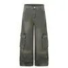 Pantalones de Trabajo Vintage Estilo Wasteland con Diseño Punk de Moda Callejera Retro, Pantalones Rectos Anchos Holgados Multibolsillos para Hombre
