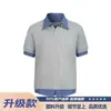 Camiseta Polo Xadrez Falsa de Duas Peças Estilo Americano para Mulheres e Homens, Verão Estilo College, Camiseta Casual de Lapela de Manga Três Quartos de Alta Qualidade