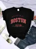 Camiseta Original Boston Est.98 Streetwear Feminina Verão Respirável Hip-Hop Casual Cool Manga Curta Macia Streetwear
