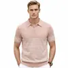 Camisa Polo de Punto para Hombre de Estilo Nuevo de Verano con Rayas Horizontales, Cuello con Botones y Mangas Cortas, Ropa para Hombre de Comercio Exterior Sj0151
