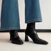 Botas de tacón alto para mujer, otoño e invierno, nuevas, negras, tacón grueso francés, botines, botas elásticas adelgazantes, botas estilo Martin, cremallera trasera negra