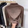 Camiseta de Veludo de Manga Longa com Gola Semi-alta Tie-dye de Alta Qualidade para Mulheres, Moda Outono e Inverno, Afinando, Camiseta Interna Quente Base