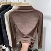 Elegante camiseta térmica de manga comprida com gola semi-alta tie-dye para mulheres, moda outono e inverno, modeladora, top de camada base quente