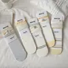 Meias Amarelas Finas de Verão para Mulheres, Meias de Cano Médio, Meias Slouch de Algodão Macio Australiano, Meias Longas Bordadas Fofas Japonesas, Meias Femininas