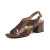 Sandalias de mujer de tacón alto con tacón grueso, diseño de punta abierta, tira única con hebilla, moda casual versátil para primavera/verano 2025