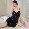Novo Vestido de Noite Sexy Feminino de Verão com Alça de Espaguete Pijama de Seda Gelada Pijama Estampado Ins Desejo Puro com Bojo