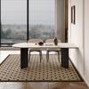 Mesa de Comedor Deli Pizarra Travertino Estilo Francés para Uso Doméstico en Departamentos Pequeños, Mesa de Comedor Rectangular Semicircular de Lujo Ligero Color Crema