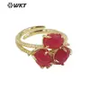 WT-R482 anillo vintage de moda con colorida piedra Sanbao, diseño hueco de doble capa en oro de 18 quilates, joyería para el cumpleaños de niñas