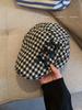 Estilo coreano Ins Cute Bow Xadrez Forward Hat Infantil Primavera e Verão Nicho All-match Face Showed Duckmouth Beret