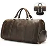 Bolsa de Viaje de Cuero Crazy Horse de Venta Caliente Transfronteriza Gran Capacidad Compartimento Independiente para Zapatos Bolsa de Equipaje Viaje de Negocios Bolso Cruzado de Viaje para Hombres