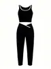 Conjunto de Yoga Color Block de Cintura Alta Levanta Glúteos para Mujer, Top sin Costuras de Alta Elasticidad para Fitness + Pantalones Largos con Lazo en la Pierna, Stock Disponible Transfronterizo