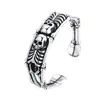 Pulsera de Calavera de Plata de Ley 925 al por Mayor para Hombre Pulsera Abierta Ajustable Plata Tailandesa Retro Punk de Moda Joyería Antigua
