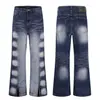 Calça Jeans Masculina Nova Retro Americana Lavada Spray Cavalo High Street com Design de Zíper Longa