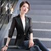 Chaqueta de traje fina de verano para mujer, estilo coreano, corta, ajustada, de malla, con mangas tres cuartos, 2022