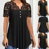 2025 Transfronterizo Amazon Temu Primavera y Verano Nuevo para Mujer Europeo y Americano Camisa Casual de Encaje Negro de Manga Corta de Gama Alta