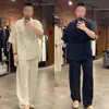 Diseño Estilo Old MoneyNueva Moda de Verano para Hombres: Conjunto Moderno, Sencillo, Genial y Transpirable de Camisa y Pantalones Casuales