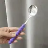 Colher Colorida de Aço Inoxidável com Pérolas de Alta Qualidade, Colher Doméstica, Colher Pequena para Sopa, Colher Redonda com Cabo tipo Cerâmica, Colher da Moda