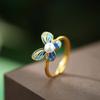 Anillo de plata de ley S925 bañado en oro con perla de agua dulce, color mariposa, esmaltado, nuevo estilo chino, elegante y combinable, azul.