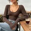 Suéter de Mujer 2026 de Gama Alta para Primavera y Otoño, Tejido de Punto con Cuello en U, Corte Entallado, Suéter Top Ajustado Corto de Canalé