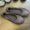 Zapatos de ballet a cuadros franceses de cuero genuino para mujer, zapatos tipo rollo de huevo con lazo, zapatos planos poco profundos de punta redonda, zapatos mecedora ultra suaves