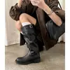 Botas de moda estilo británico de caña alta de 4,5 cm, nuevo modelo otoño e invierno 2026, puntera redonda, tacón grueso, botas de montar para mujer hasta la rodilla