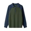 Suéter Masculino Europeu Tamanho Europeu com Meio Zíper e Gola Polo, Cor Color Block Outono e Inverno, Manga Raglan, Malha Base, Várias Cores em Estoque