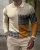 Comercio Exterior Transfronterizo Europeo y Americano Patrón Digital 3D Camisa Polo para Hombre Cuello Camisero Botones Manga Larga Estilo Británico Estación Independiente