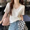 Camiseta Feminina de Manga Curta com Decote V, Estilo Coreano Novo Verão 2026, Slim Fit, Top Básico Casual Versátil