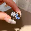 Anel de flor e borboleta com zircônia banhado a ouro 18k real, anel de dedo indicador requintado de nicho de alta qualidade, joia exagerada vintage