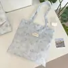 65151 Bolso Tote Floral Manchado Azul Hielo con Lazo de Encaje, Bolso de Hombro de Gran Capacidad para Chicas Coreanas para Ir a Clase