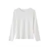 Camada de base de camiseta branca de manga comprida para mulheres, moletom de algodão liocel, peça externa solta, top com design de manga raglan
