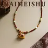 Original Nuevo Retro Exquisito Caballo de Troya con Goteo de Aceite Collar de Piedra Natural Accesorios para Mujer Lujo Accesible Nicho Alta Gama Cadena para la Clavícula