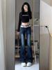 Pantalones Vaqueros Lavados Corrugados Antiguos con Manchas para Mujer, Temporada de Primavera y Otoño, Ajustados de Tiro Bajo, Adelgazantes, Forma de Herradura, Pantalones Largos