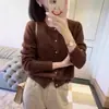 Cardigan Tricotado de Cor Pura Estilo Coreano com Botão Pequeno Dourado e Gola Redonda para Mulheres 2024 Novo Design de Início de Outono Tendência de Nicho