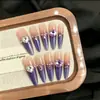 Elegante y de Piel Clara Hecho a Mano Duradero de Gama Alta Arte de Uñas Morado Ojo de Gato con Forma de Corazón Estilo Francés Uñas Postizas Portátiles