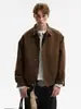 Chaqueta de cuadros escoceses marrones estilo americano con retazos, cuello camisero, chaqueta de béisbol para hombre, chaqueta casual holgada estilo granero de verano
