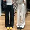 Pantalones casuales rectos de algodón, diseño de cordón de moda, pantalones largos versátiles que estilizan, pantalones rectos de pierna ancha y caída, cintura alta, de largo hasta el suelo