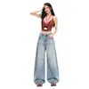 Diseño Relajado y Casual, Pantalones Anchos Desgastados, Pantalones de Mezclilla de Marca de Moda de Corte Holgado con Caída, Pantalones Largos para Mujer Color Azul Claro
