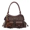 Bolso de mujer retro de gran capacidad 2026 nuevo otoño casual a lunares rayado bandolera gamuza ligero bolso de axila